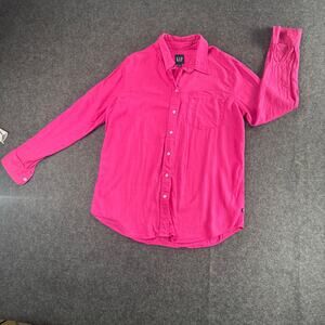 Gap‎ Ladies Lightweight Long Sleeve Collared Linen Button Down Top Berry Pink S